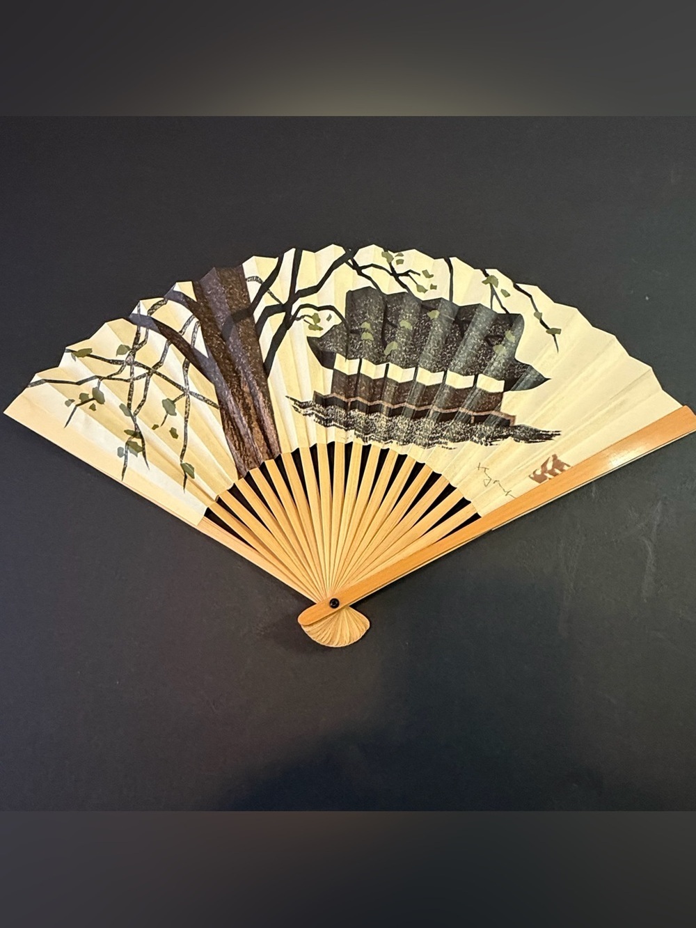 Northwest Orient Airlines Hand Painted Fan Artist Signed Chop Rare Vintage NEW